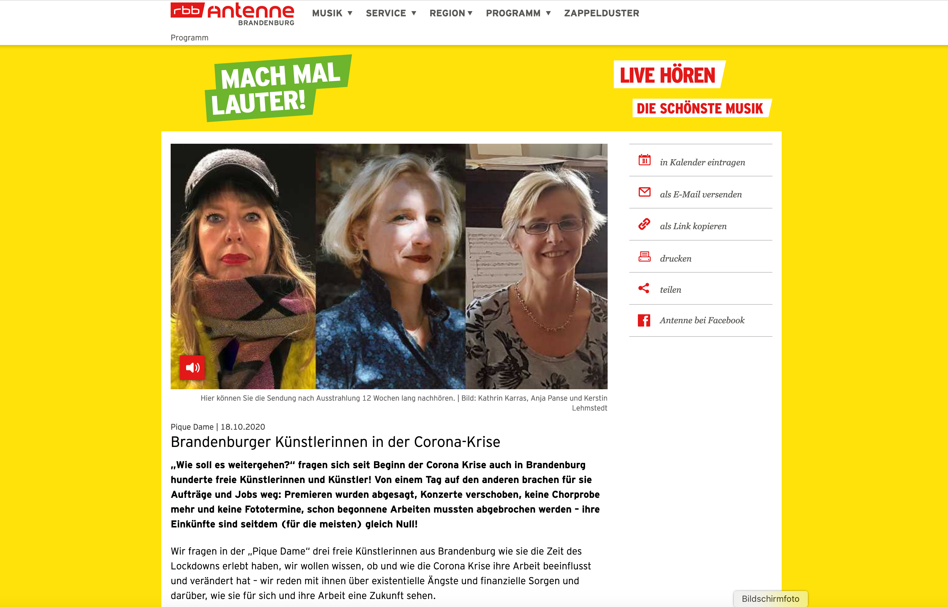Radio Feature - Brandenburger Künstlerinnen in der Corona-Krise